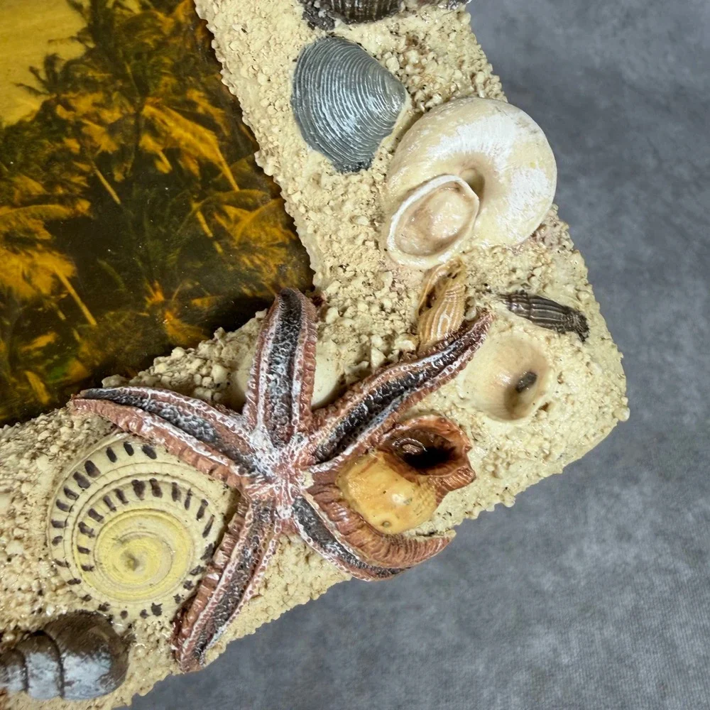 Vtg 3D Seashell Picture Frame 9.75x7.75 Nautical Beach Resin Starfish Tropical